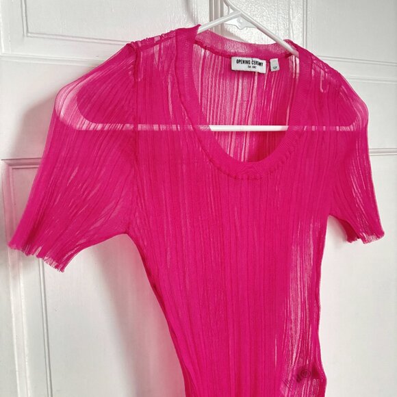 Opening Ceremony Sheer Ribbed Pink Top Half Sleeve See Through Mesh Shirt Small - Picture 5 of 9